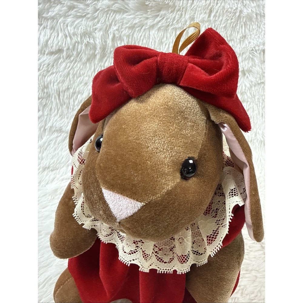 Vintage 1985 Velveteen Rabbit Plush Commonwealth Toys R Us Red Dress - Picture 6 of 8